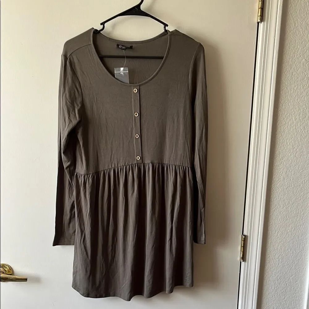 Versona Olive Pleated Babydoll Dress Size XS NWT